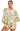 Woman wearing the YAHKARA Botanica Belle Set, featuring a lightweight botanical floral button-front blouse with long sleeves and coordinating high-waisted drawstring shorts for a chic resort-inspired look.